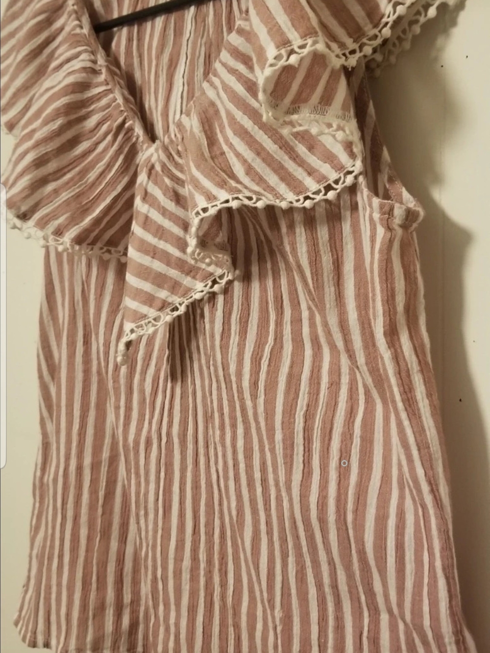 LOFT Rose Pink and White Striped Ruffled Sleeveless Top